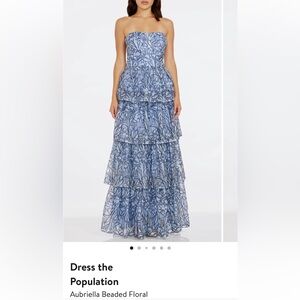 Dress the Population Strapless Blue Floral Gown